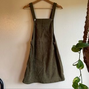 Forest Green Corduroy Overall Dress with Side Zipper - Size M - New, Never Worn